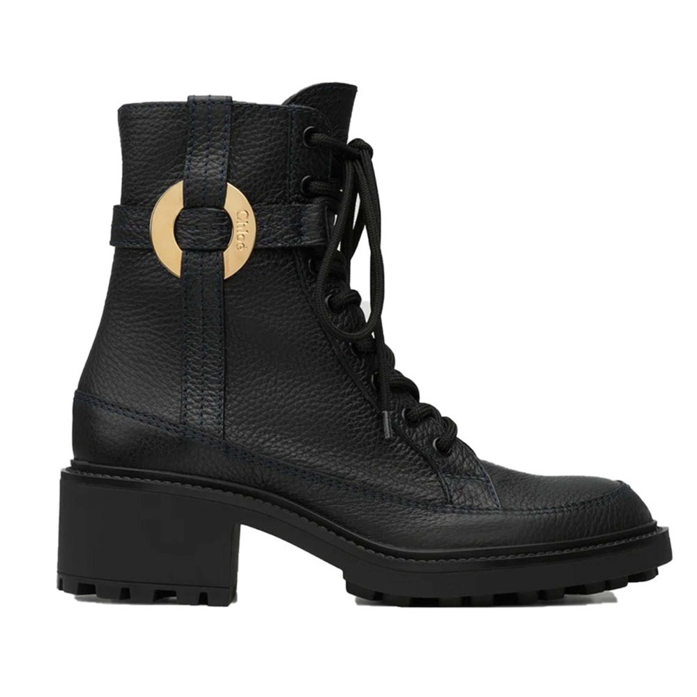 Chloe Darryl Black Combat Boots with Gold Detail size 38